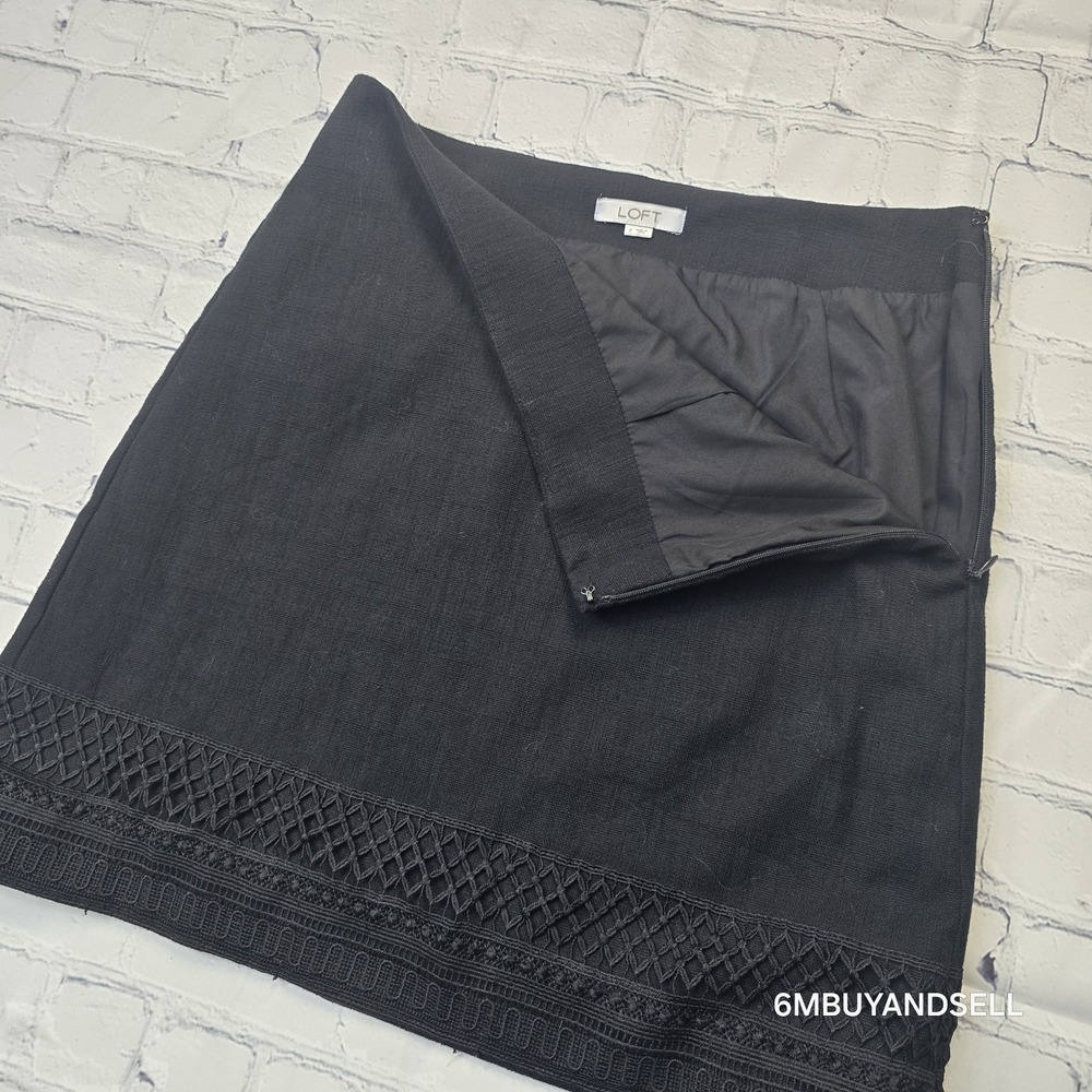 LOFT Black Cotton Blend Crochet Lace Trim Mini Skirt Size 2 A-Line Lined 466485